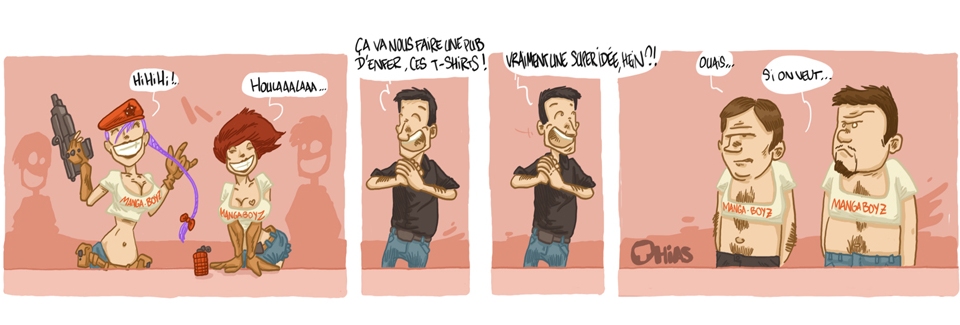 Strip de Mathias Fossati : Les t-shirts Manga BoyZ